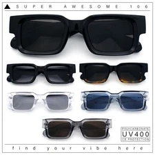 Narrow Rectangle Horn Rim Gentlmanly Thick Beveled Plastic Sunglasses