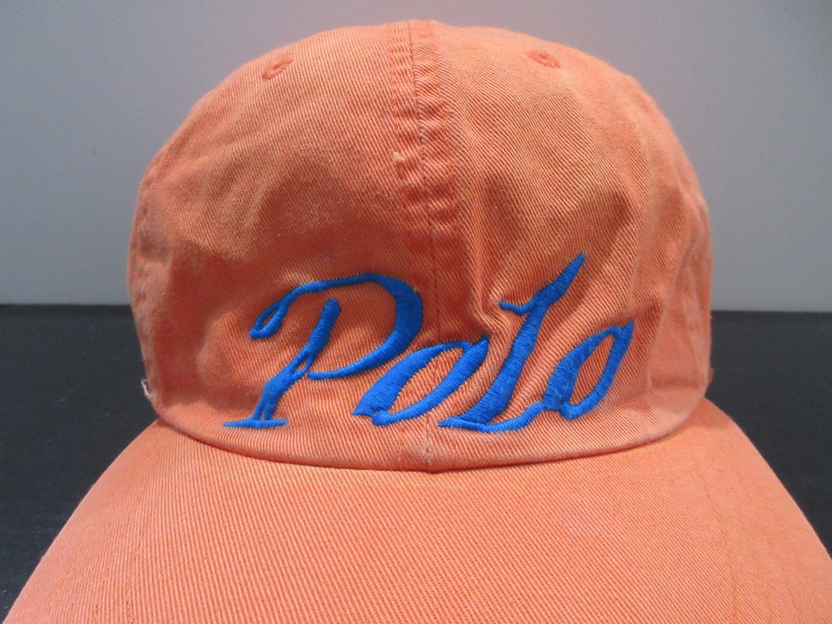 VINTAGE Ralph Lauren Polo Hat Cap Strap Back Orange Blue VINTAGE Ralph Lauren Polo Hat Cap Strap Back Orange Blue