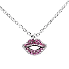Lip necklace Fuchsia crystal lip charm stainless steel pendant by controse