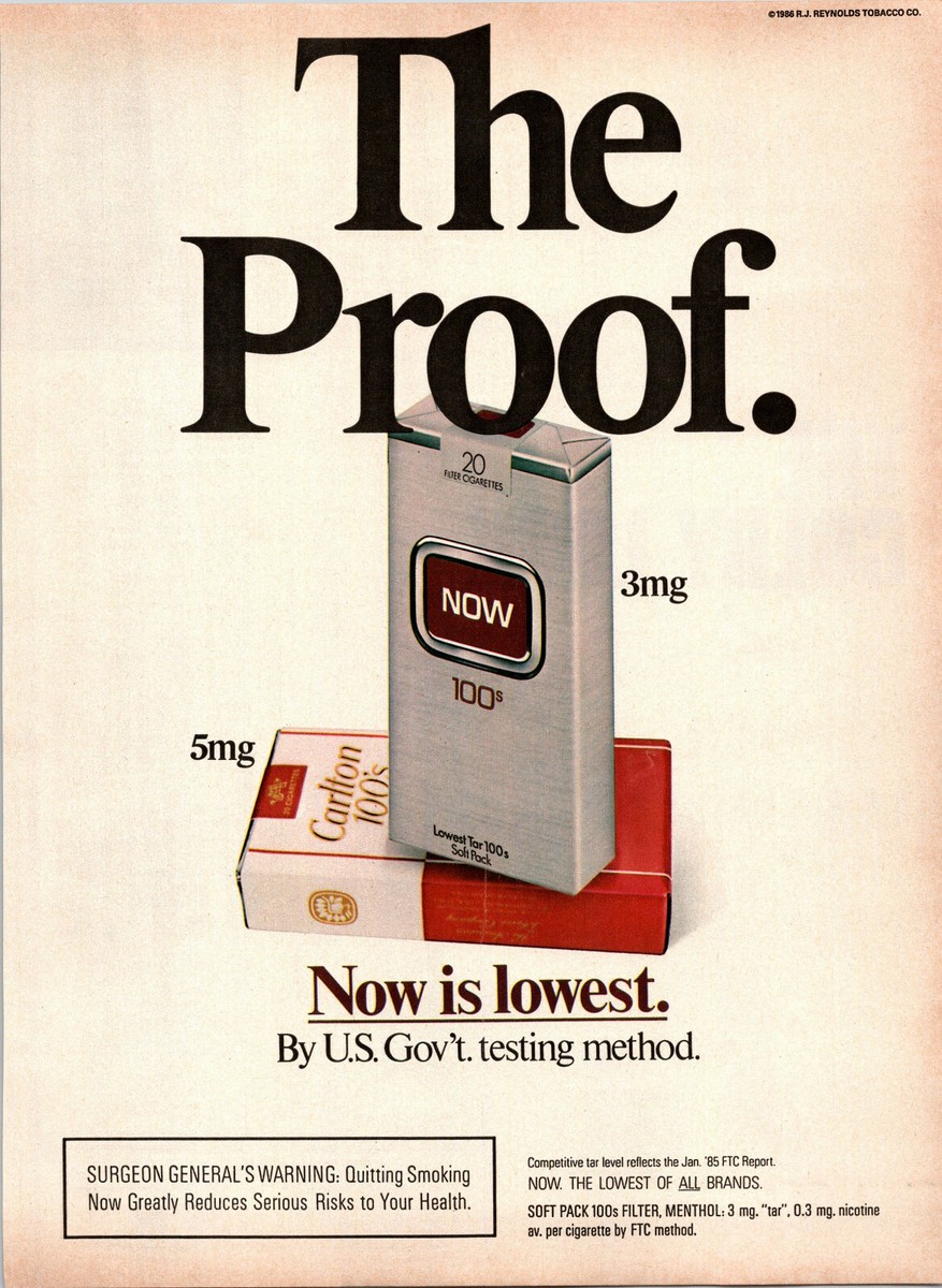 how much was a pack of cigarettes in 1986 Vintage 1986 Now Cigarettes The Proof Of Lowest Tar 3mg Print Ad  Advertisement