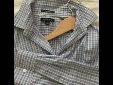 LANDS'END WOMEN SHIRT White Blue Purple Cotton Long Sleeve Button Front Size 10