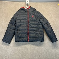 Spyder Upside Down Jacket Boys Medium Black Red Puffer Coat Hooded Lined