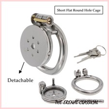 Stainless Steel Chastity Device Short Flat Round Hole Male Cage Conduit Belt