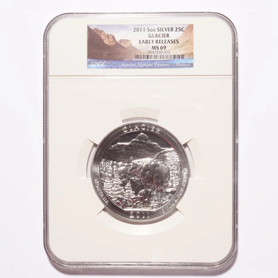 2011 Silver 5oz America the Beautiful Montana Glacier National Park NGC MS69 ... - Image 3 of 4