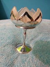 Vtg Farber Brothers Lotus Compote Candy Dish Candle Holder Chrome Frosted glass