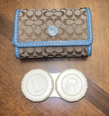 Coach Signature Contact Lens Travel Case Holder With Mirror Blue Turquoise Rare