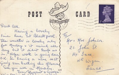 Postkarte Genealogie Herr Mrs Johnson John Street Higher Ince Wigan PU 1968 Rf UN