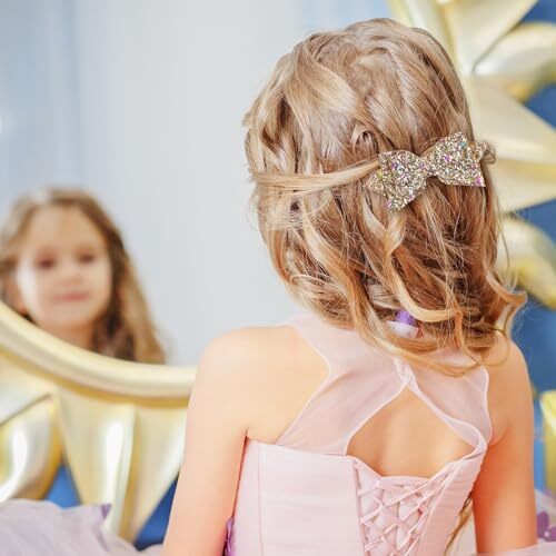 Glitter Sparkling Sequin Hair Bow Alligator Clips 4" Cute Shiny Cheer Gold - Bild 5 von 7