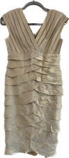 Adrianna Papell Dress Women's Size 4 Tiered Petal Layered Sheath Beige Gold