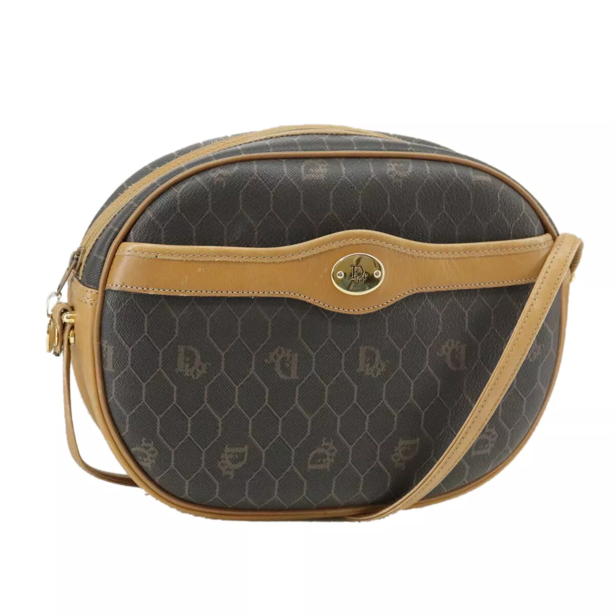 Christian Dior sac à bandoulière toile nid d'abeille PVC cuir noir authentique ep6767