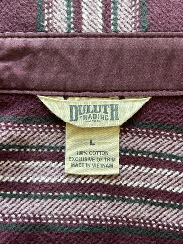 Duluth Trading Co shacket donna viola righe tasche flanella pesante L - Foto 4 di 5