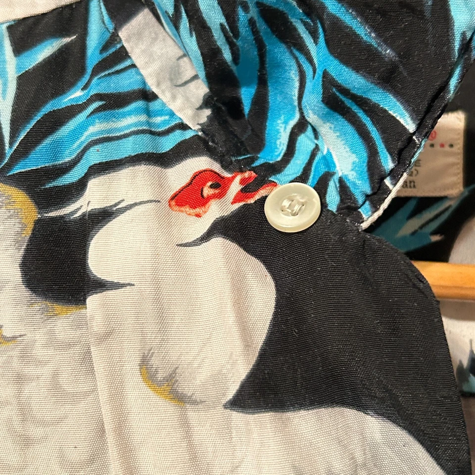 Vtg 1950s PENNEY'S Men Sz M Rayon Shirt Rockabilly Aloha Crane Birds Loop Collar - Image 3 of 4