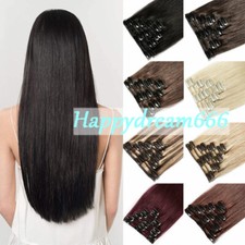 Clip-In 100 Real Remy Human Hair Extensions Double Weft Clip on Full Head 100gr