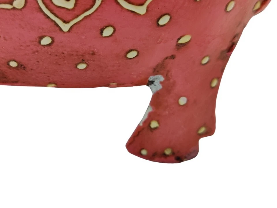 Hucha de metal estaño cerdo pintada a mano rosa esmalte blanco ¡LEER!! Foto 4 de 4