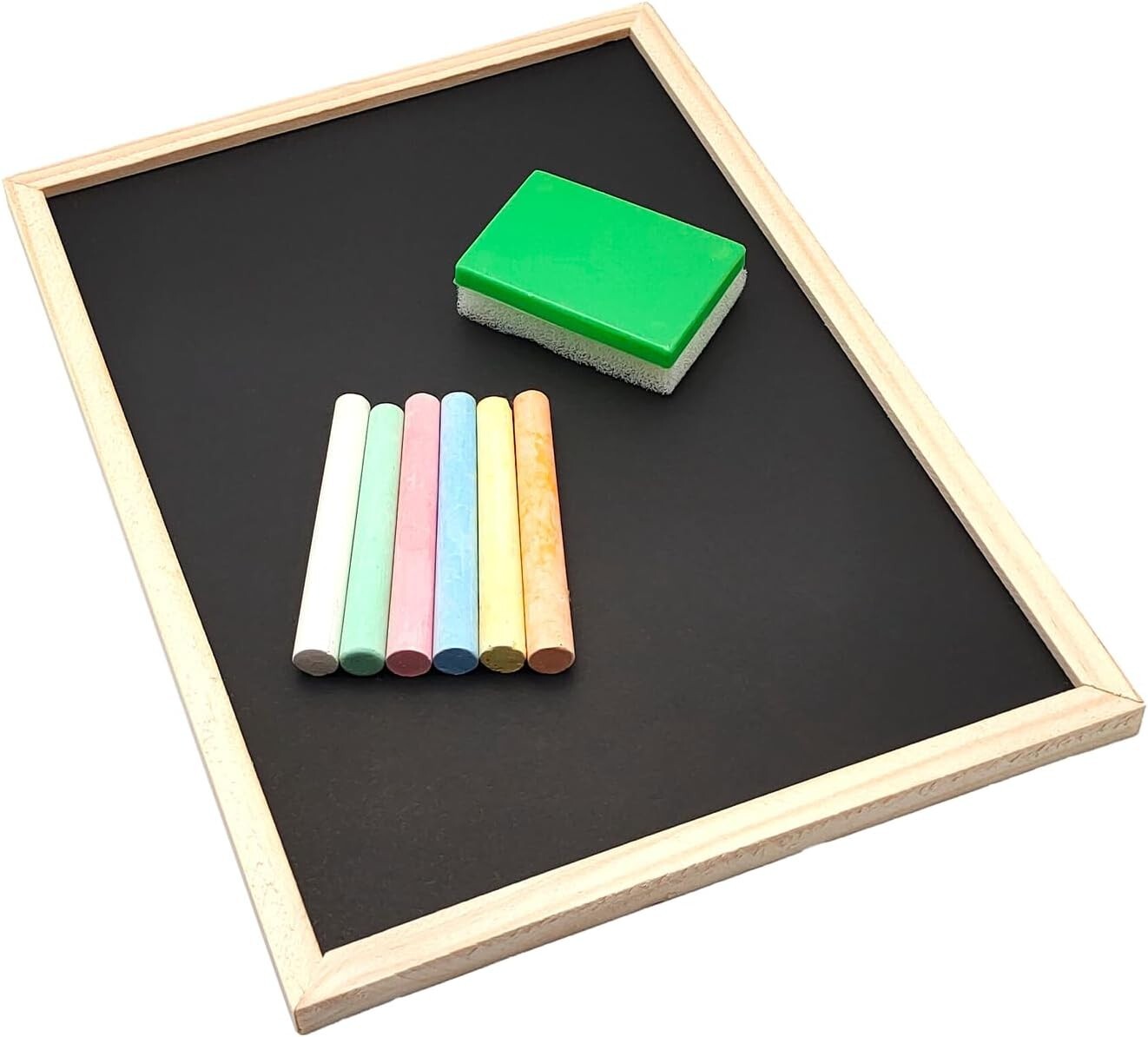 Lavagna lavagnetta in legno ardesia nera  con 6 gessetti colorati e cimosa 25x18