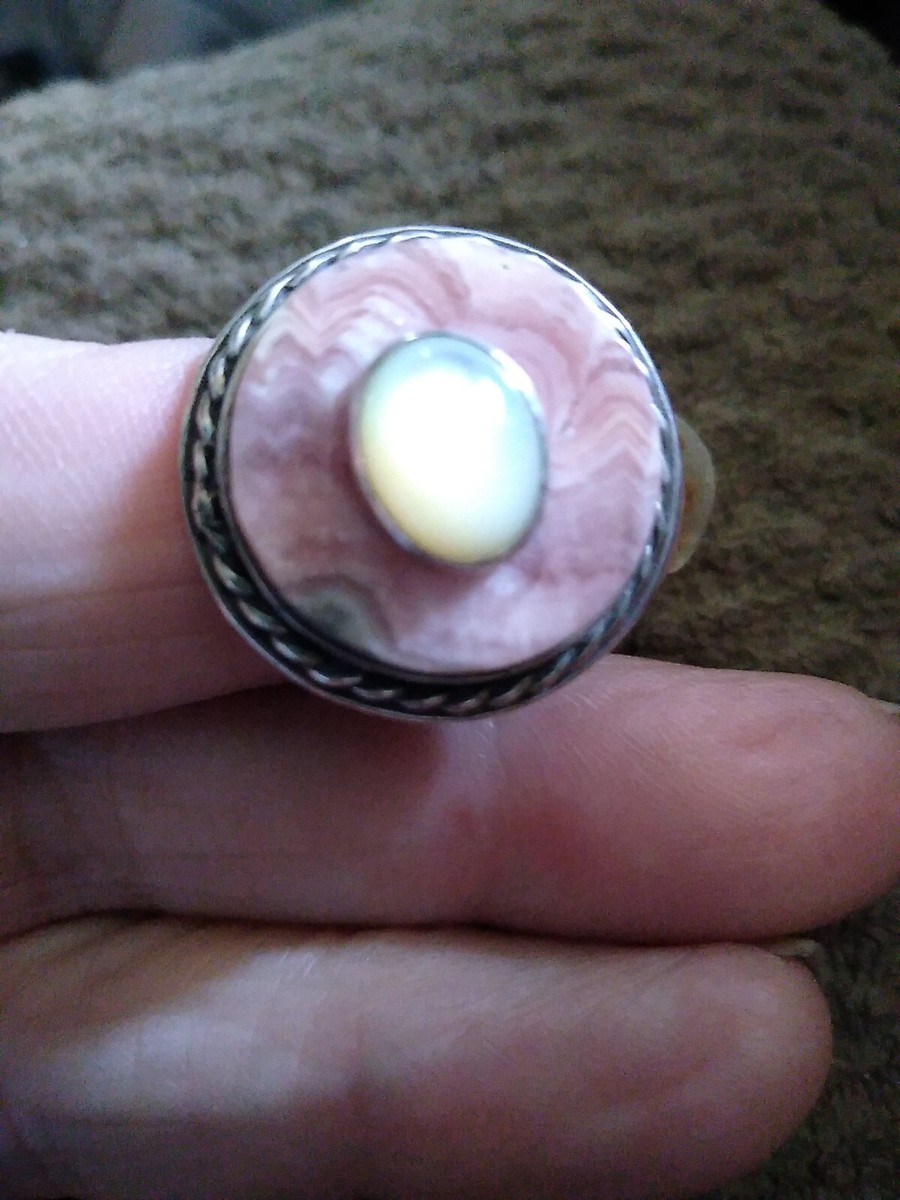 Vintage Sterling Silver 925 Ring with Rhodochrosite & MOP Stone