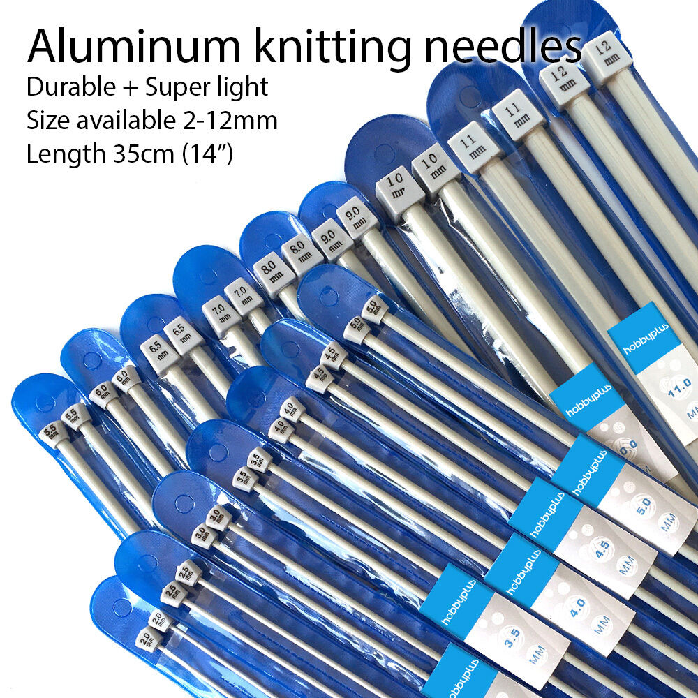 A Pair of Aluminium Knitting Needles Set 16 Sizes 35cm(14