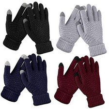 4 Pairs Kids Winter Touchscreen Gloves Warm Fleece Black, Gray, Navy, Wine Red