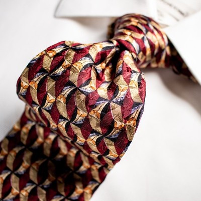 ROBERT TALBOTT Red Yellow Gold Lavender Geometric Silk Necktie TIE 59''L x 3.75''W