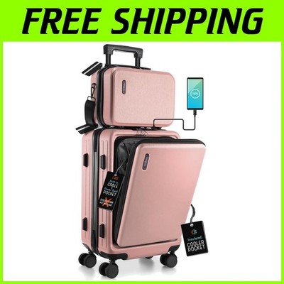 Stylish 22 Inch Hard-Shell Carry-On Suitcase with Spinner Wheels & Cosmetic Case