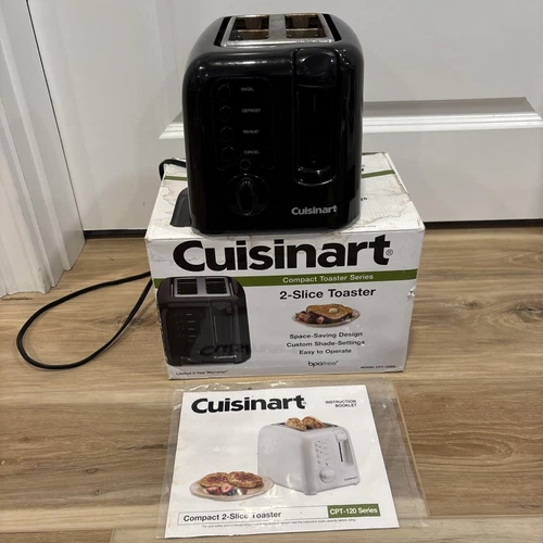 Cuisinart Toaster 2 Slice CPT-120 Compact Black With Original Box & Manual Works
