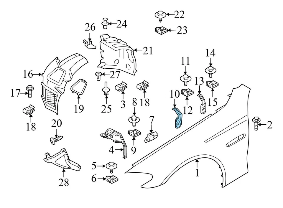 2012-2016 BMW ACTIVEHYBRID 5 — крепление переднего правого крыла / кронштейн 7207206 - Изображение 3 из 4