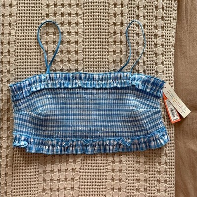 NEW Colsie Blue and White Plaid Bralette Top Size XL