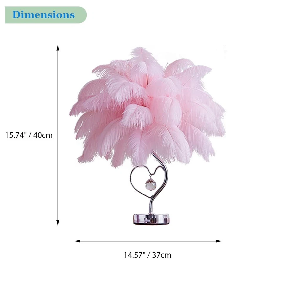 Lâmpada de cabeceira de penas, luz noturna moderna com controle remoto, decoração de cristal, ... - Imagem 3 de 4