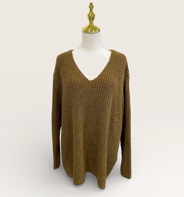 Eileen Fisher X-Large Organic Cotton Cashmere Fluff V-Neck Sweater Gold Leaf NWT