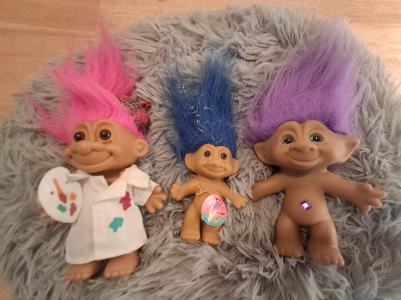 3 Vintage Trolls, Painter, Gem Treasure Troll, Sparkle Glitter Troll