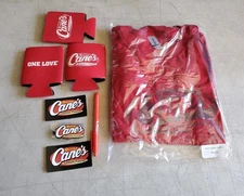 Raising Cane's Chicken Fingers Crew Men's Large Red T-Shirt w Koozie Magnet Pen