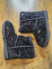 UGG Women's Size US 5 EU 37 Classic Short Chunky Sequin Black Boots 1135330K New