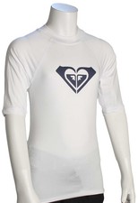 Roxy Girl's Whole Hearted SS Rash Guard - Bright White - New