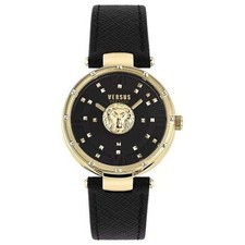 Versus Versace Moscova Lion Head Gold Black Leather Women's Watch 38mm