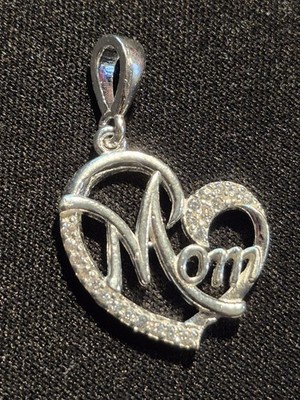 Elegant Stamped Solid 925 Sterling Silver Mom Heart Pendant