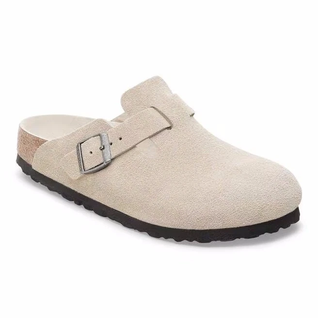 Birkenstock Unisex Boston Soft Footbed Suede Leather Sandals Clogs - Oyster