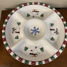 Pfaltzgraff  Snow Bear Holiday 5 Section Divided Serving Round Platter 16"