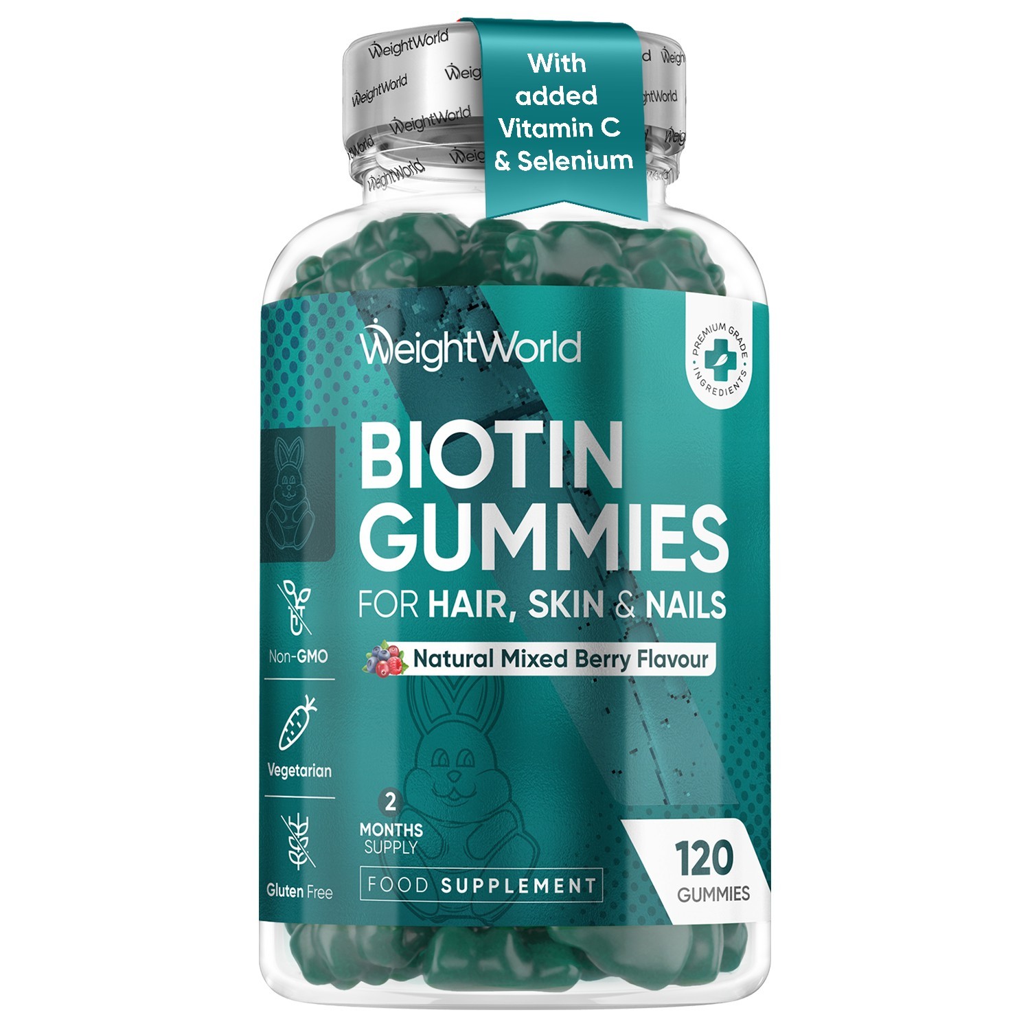 Biotin Gummies - 120 Chewable Gummies - B7 Vitamin with 8 Key Vitamins