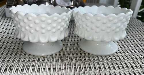 Lot of 2 Vintage Fenton Hobnail White Milk Glass Candlestick Candle Holders