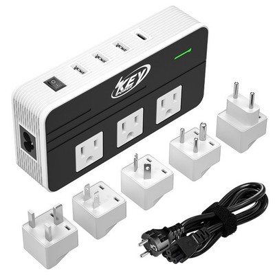 220V to 110V Step Down Voltage Converter 3-Outlet 4 USB Travel Adapter