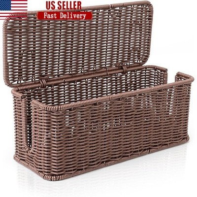 Handwoven Rattan Cable Organizer Box Cord Storage Solution Home Office New