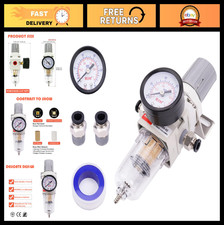 1/4" NPT Air Filter Regulator Combo, 5 Micron Brass Element, Poly Bowl, Semi-Aut