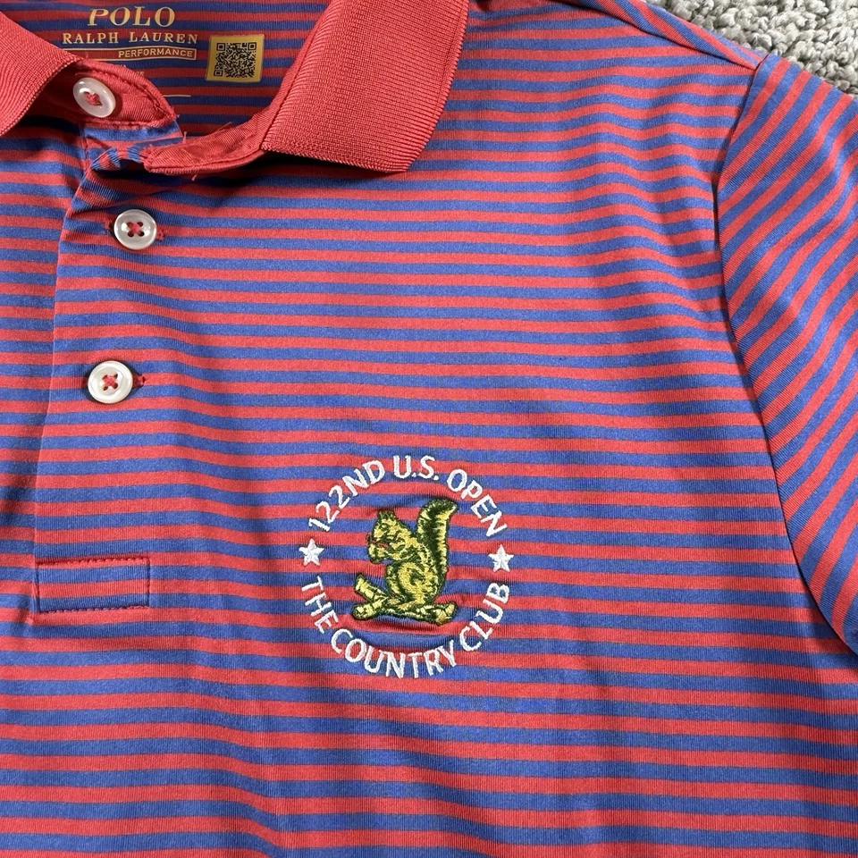 Polo Ralph Lauren 122nd US Open Golf CC Shirt Youth Medium Red Blue Performance - Image 3 of 4