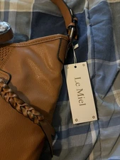 LE MIEL Purse Brown Zipper Hobo Work School Zip Tan NEW WITH TAGS