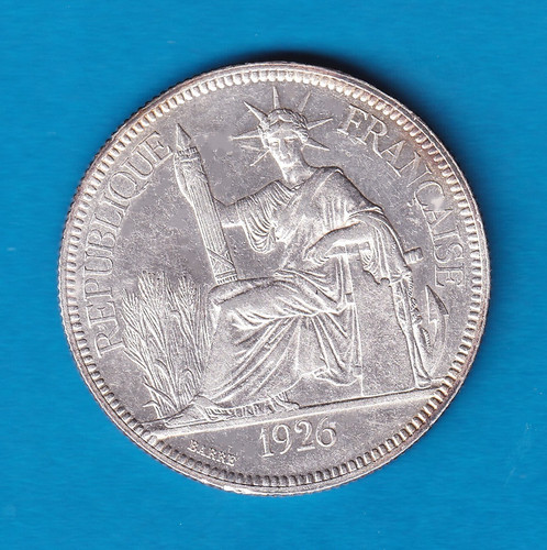 1926A French Indochina 1 Piastre (KM-5a.1) .7831 ASW Silver!!! [Paris Mint]