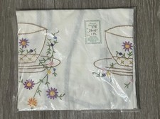 VINTAGE Embroidered Teacup Pockets Apron Handmade No Bib 29 X 40  FLORAL - NIP