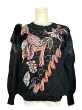 Vintage Mohair Blend Embellished Artwear Fuzzy Holiday Sweater Size Large