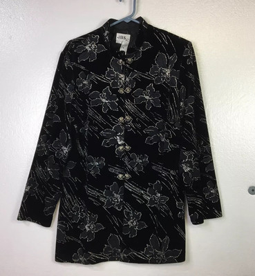 J.B.S. LTD Vintage Women's 1X Black Velvet Glitter Mandarin Collar Jacket