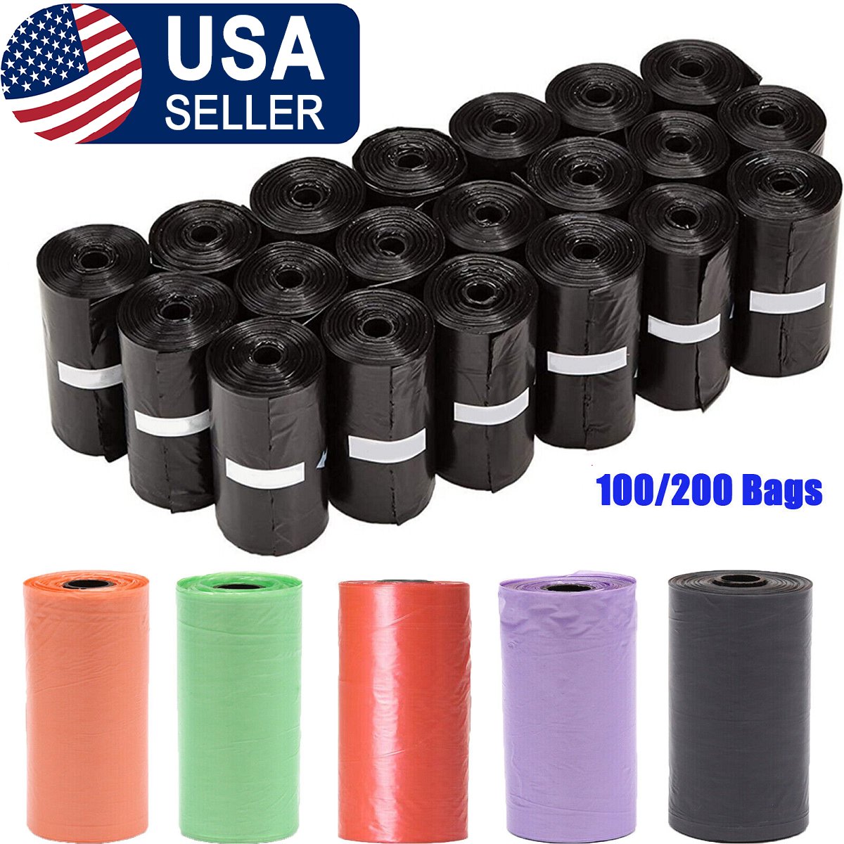 100/200 Bag Dog Pet Waste Poop Bags Pick Up Clean Bag Rolls Leak-Proof Unscented