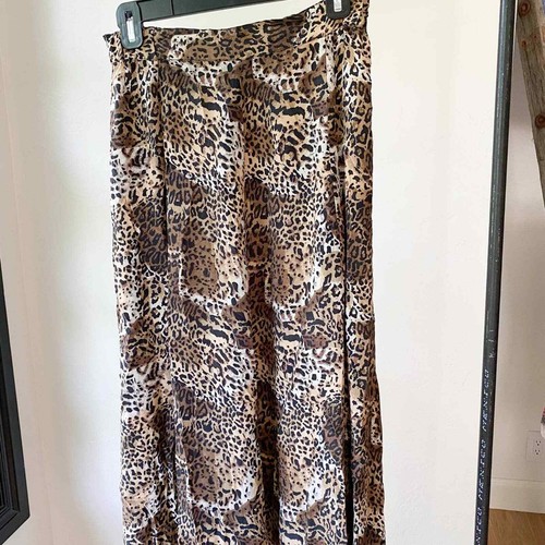 FUDA Vtg 90s Silk Leopard Print MIdi Skirt sz M  - Picture 1 of 7